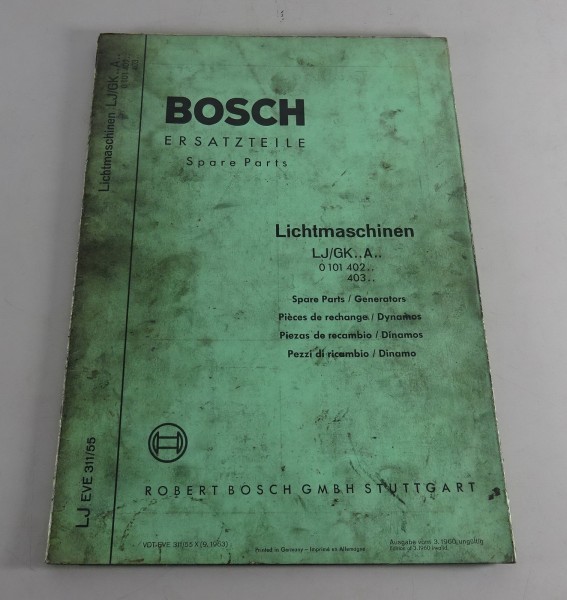 Teilekatalog / Parts list Bosch Lichtmaschinen LJ / GK.. A.. Stand 09/1963