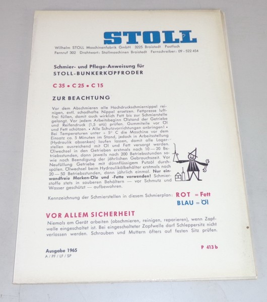 Betriebsanleitung Stoll Schmier- und Pflege Anweisung Bunkerköpfroder Stand 1965