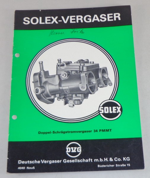 Handbuch Solex Doppel Schrägstromvergaser 34 PMMT von 08/1967