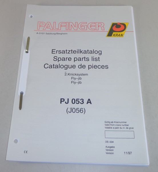 Teilekatalog / Spare Parts List Palfinger Knicksystem PJ 053 A Stand 11/1997