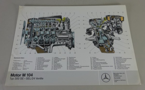 Schnittbild / Schnittzeichnung Mercedes-Benz R129 Motor M104 Stand 06/1991
