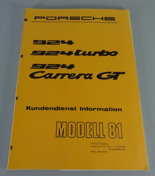 Kundendienst-Information Porsche 924 / Turbo / Carrera GT Modelljahr 1981