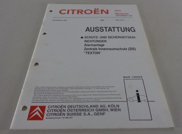 Werkstatthandbuch Citroen Schutz- und Sicherheitseinrichtungen Alarmanlage