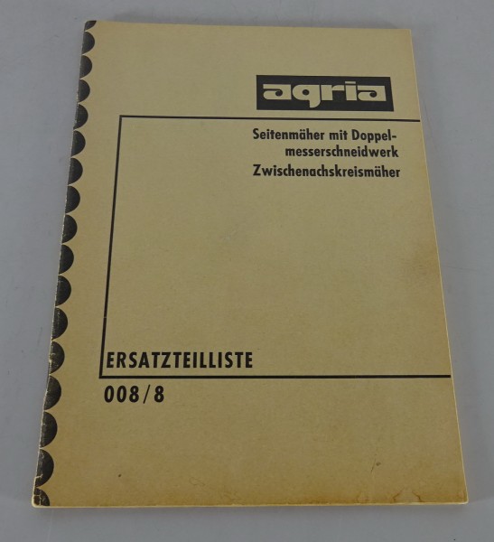 Teilekatalog / Ersatzteilliste Agria Seitenmäher mit Doppelmesser Stand 07/1974