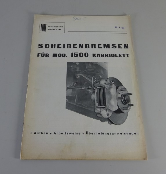 Werkstatthandbuch / Service Info Fiat 1500 Cabrio - Scheibenbremsen von 4/1961
