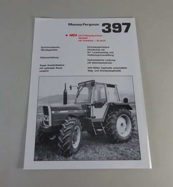 Prospektblatt / Broschüre Massey Ferguson MF Traktor 397 Allrad Stand 4/1989