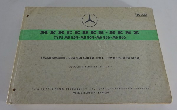 Teilekatalog Mercedes-Benz Motor Typ MB 854 / MB 864 / MB 856 / MB 866 (40020)