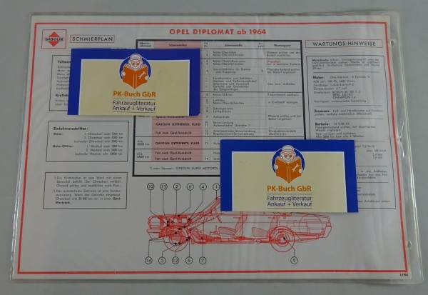 Gasolin Schmierplan für Opel Diplomat A V8 ab Baujahr 1964 Stand 03/1965