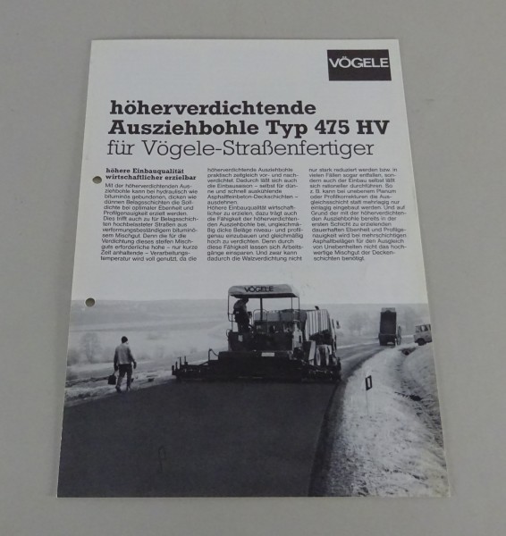 Prospekt / Broschüre Vögele Ausziehbohle 475HV für Straßenfertiger Stand 12/1985