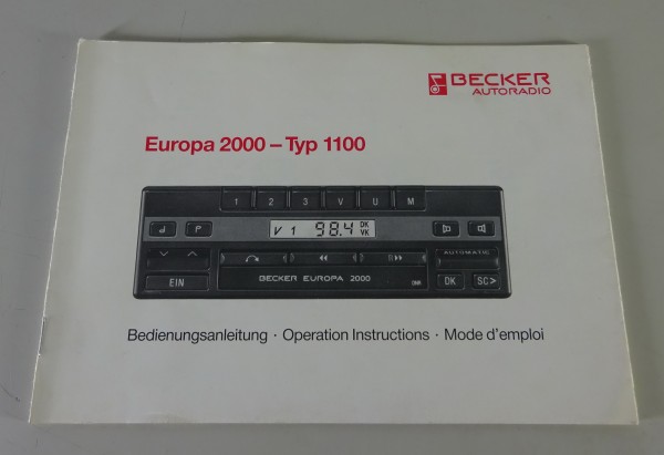 Betriebsanleitung Becker Autoradio Europa 2000 Typ 1100 Stand 10/1990