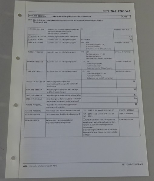Schaltplan Mercedes-Benz W204 Panorama Schiebedach CODE (413) Typ 204 | 12/2010