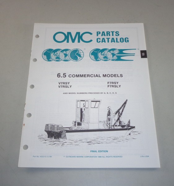 Teilekatalog OMC Bootsmotor Außenborder 6.5 Commercial Models von 05/1988