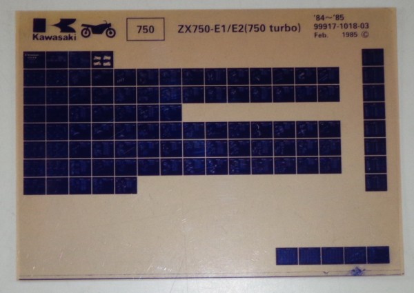 Microfich Ersatzteilkatalog Kawasaki 750 Turbo ZX 750 E1/E2 Model 84-85 von 2/85