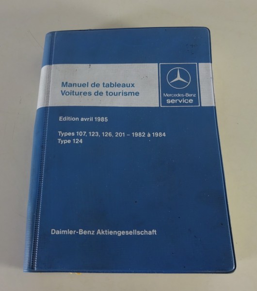 Livre de tableaux Mercedes-Benz R107 / W123 / W126 / W201 / W124 de 04/1985