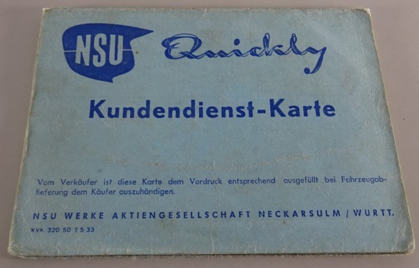 Kundendienstkarte NSU Quickly Stand 1955