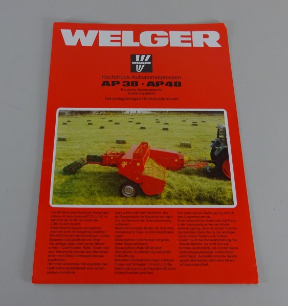 Prospektblatt / Broschüre Welger HD-Aufsammelpressen AP 38 / AP 48 Stand 09/1984