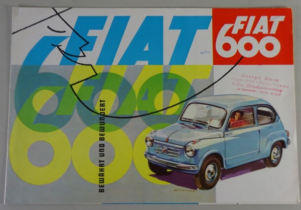 Prospekt / Prospektblatt | Fiat 600 mit Händlerstempel