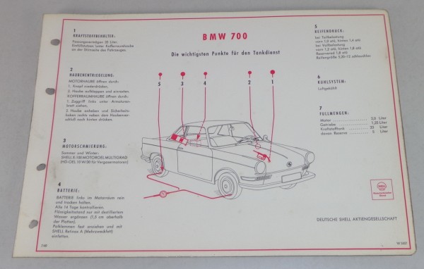 Shell Schmierplan für BMW 700 Stand 07/1960