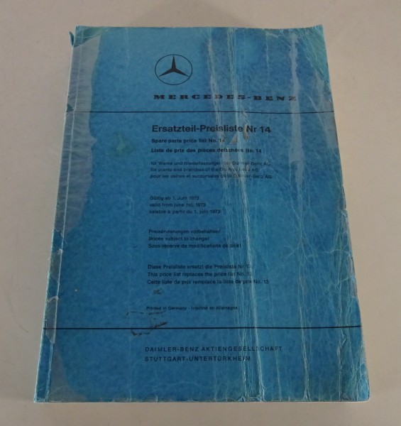 Ersatzteil-Preisliste Nr. 14 Mercedes-Benz PKW Stand 06/1973