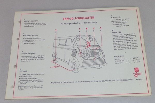 Shell Schmierplan für DKW 30 Schnelllaster