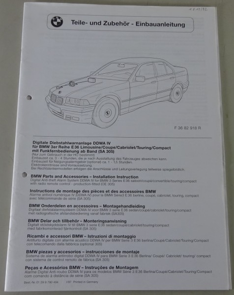 Einbauanleitung BMW 3er E36 Diebstahlwarnanlage DDWA IV Stand 01/1997