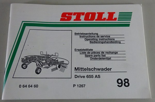 Teilekatalog / Betriebsanleitung Stoll Mittelschwader Drive 655 AS Stand 1998