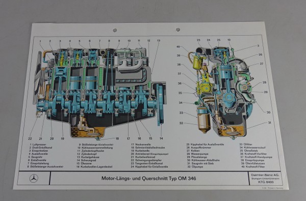 Schnittbild / Querschnitt Mercedes-Benz Dieselmotor OM 346 Stand 02/1964