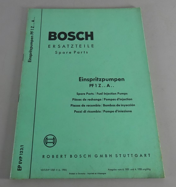 Teilekatalog Bosch Einspritzpumpen PF 1 Z.. A.. Stand 04/1965