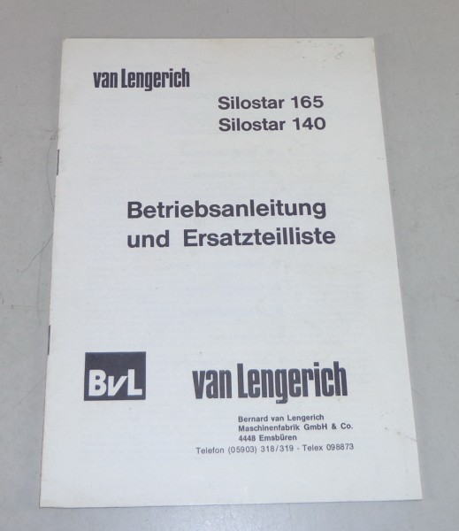 Betriebsanleitung / Teilekatalog Van Lengerich Silostar 165 / 140