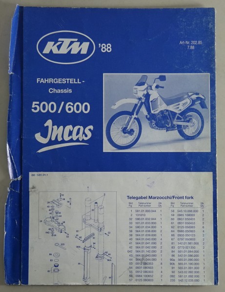 Teilekatalog Fahrgestell KTM 500 / 600 Incas Baujahr 1988