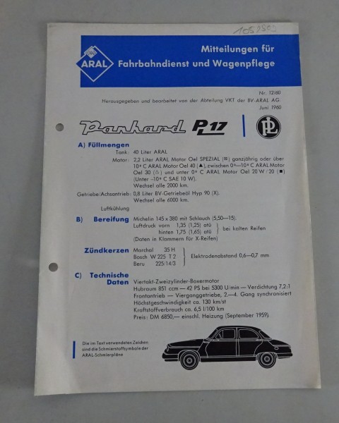 Service Mitteilung Aral Panhard P17 Stand 06/1960