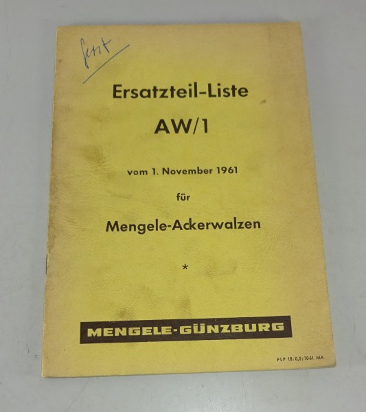 Teilekatalog AW/1 Mengele Ackerwalzen Stand 11/1961