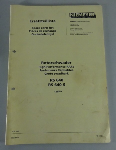 Teilekatalog / Spare Parts List Niemeyer DRS-Großschwader RS 640 / -S ab 12/1995