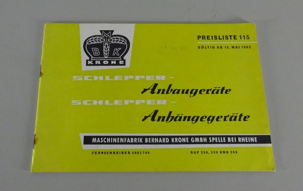 Preisliste / Prospekt Krone Anbaugeräte / Anhängegeräte Stand 05/1962