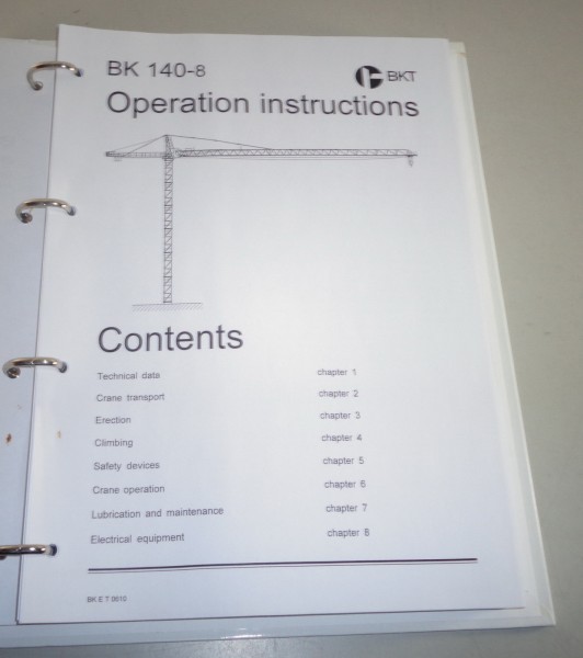 Operation instructions Potain BKT crane BK 140-8 from 07/1995