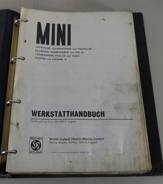 Werkstatthandbuch Austin Mini + Cooper + Moke + 1275 GT Stand 1971 | Deutsch