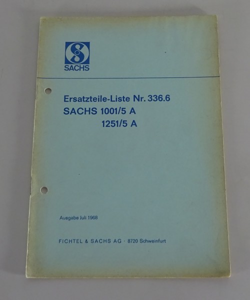 Teilekatalog / Ersatzteilliste Sachs Motor 1001 / 5 A + 1251 / 5 A Stand 07/1968
