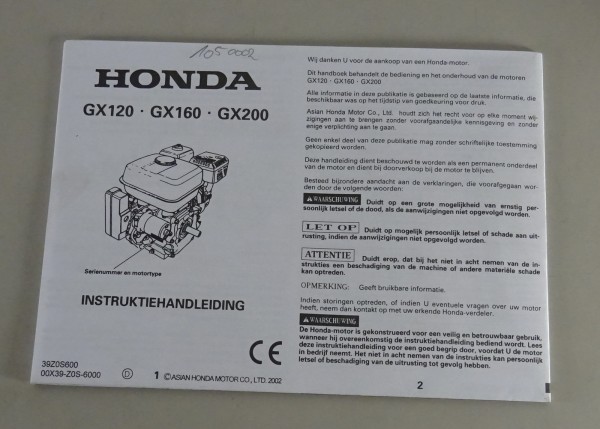 Instruktiehandleiding / Instruktiebook Honda Generator GX120 GX160 GX200 von ´02