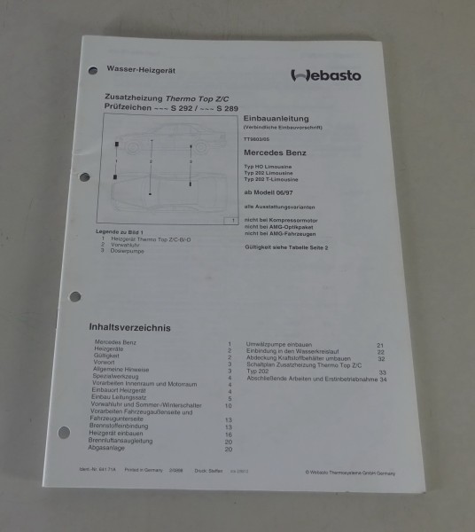 Einbauanleitung Webasto Standheizung Thermo Top Z/C in Mercedes-Benz W202 / S202