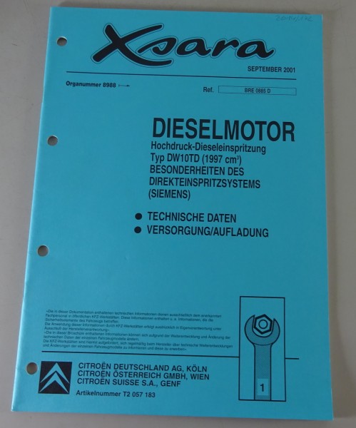 Werkstatthandbuch Citroen Xsara Dieselmotor DW10TD (1997ccm) Stand 09/2001