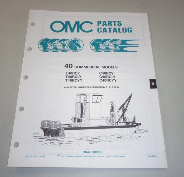 Teilekatalog OMC Bootsmotor Außenborder 40 Commercial Models ab T40RCY v. 05/88