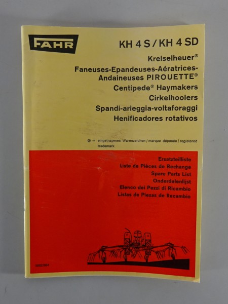 Teilekatalog / Ersatzteilliste Fahr Kreiselheuer KH 4 S / KH 4 SD