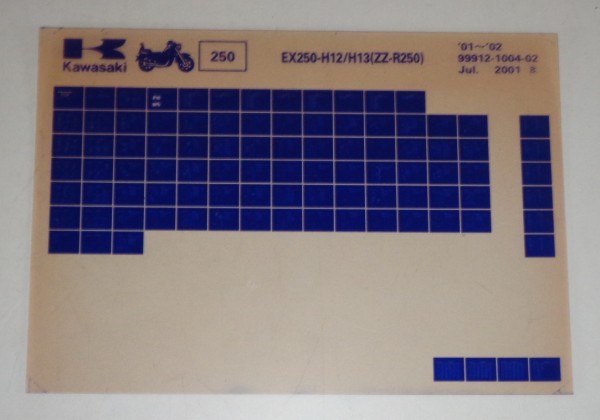 Microfich Ersatzteilkatalog Kawasaki ZZR250 EX250 H12/H13 Model 01-02 Stand 7/01