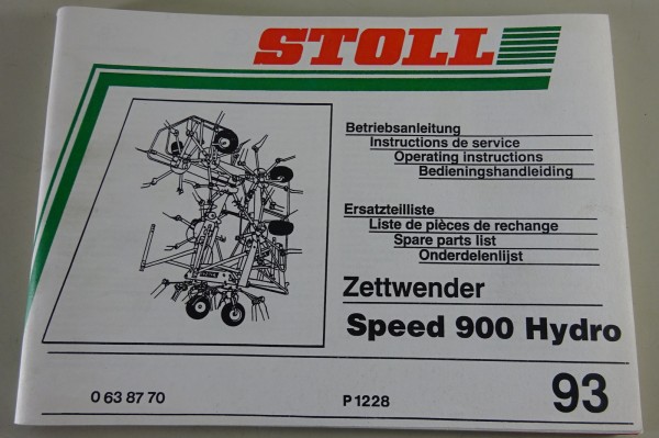Teilekatalog / Betriebsanleitung Stoll Zettwender Speed 900 Hydro Stand 1993