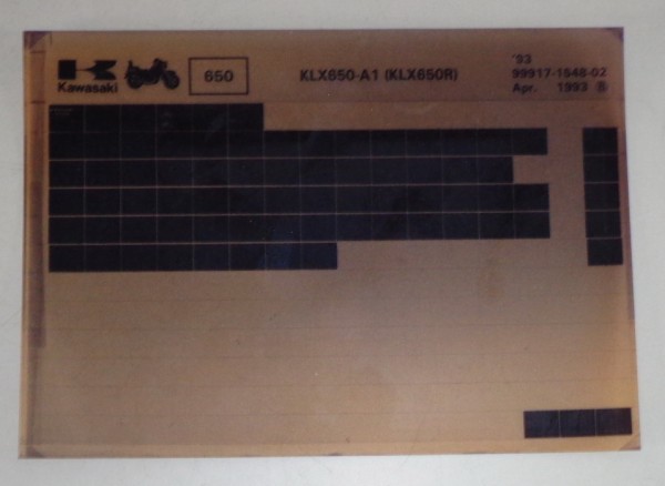 Microfich Ersatzteilkatalog Kawasaki KLX 650 R KLX 650 A1 Model 1993 Stand 04/93