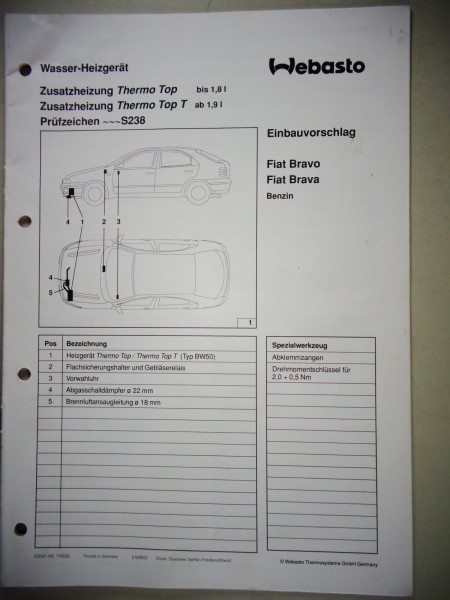 Einbauanleitung Webasto Heizung Thermo Top T Fiat Bravo / Brava Stand 2002