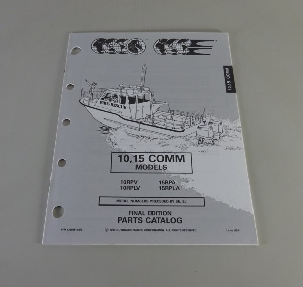 Teilekatalog Johnson Evinrude Außenborder / Outboard 10 / 15 Comm Models 1993