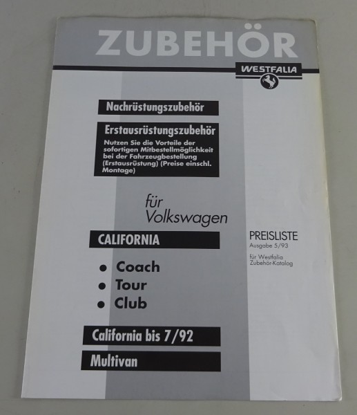 Prospekt Westfalia - VW Transporter T4 Zubehörprogramm Ausgabe 05/1993