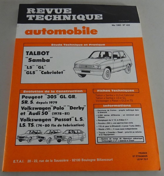 Reparaturanleitung Revue Technique Talbot Samba / VW Passat B1 Stand 05/1982