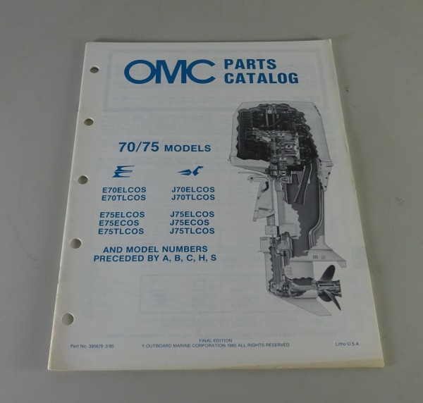 Teilekatalog Johnson Evinrude Außenborder / Outboards 70 / 75 Models Stand 1985